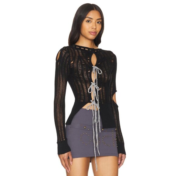 Zemeta Ribbed Soul Asymmetric Sweater in Black - Picture 3 of 5